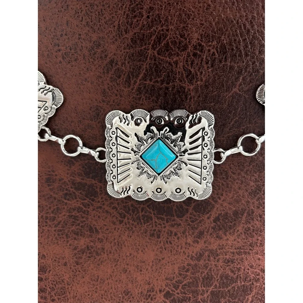 Illuma‎ Womens Silver Tone Turquoise Concho Chain Belt Southwestern Boho S/M